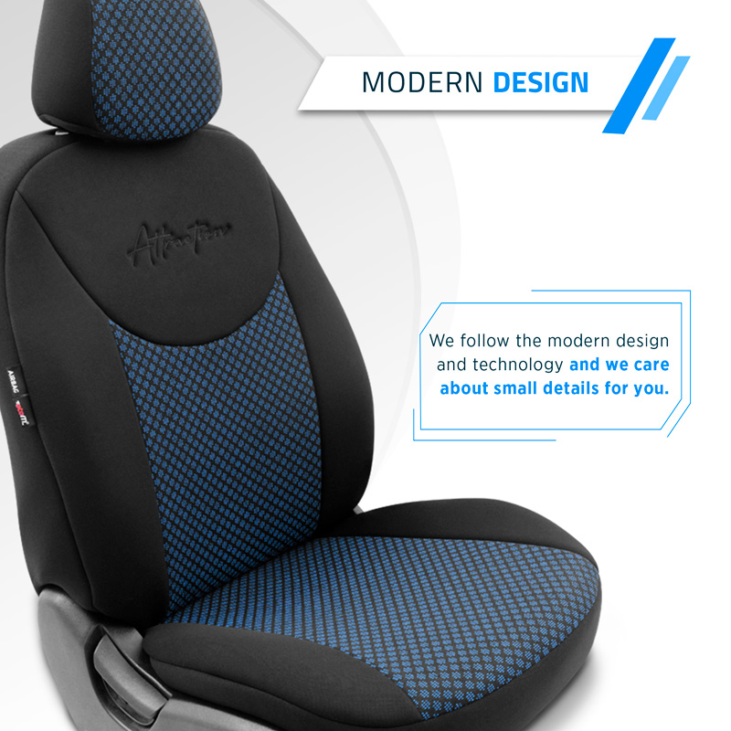 Housse de sièges universel en textile 'Attraction' Noir/Bleu - 11-pièces - adapté aux Side-Airbags