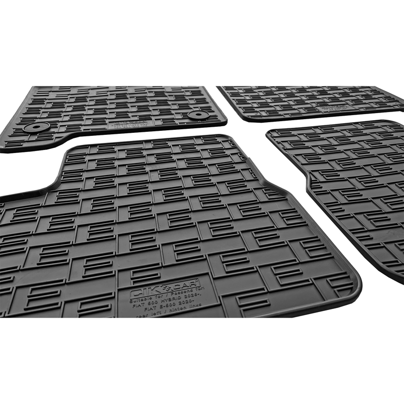 CIKCAR Set tapis de caoutchouc sur mesure pour Fiat 500 Hybrid 2026- (4-pièces + points de fixage)