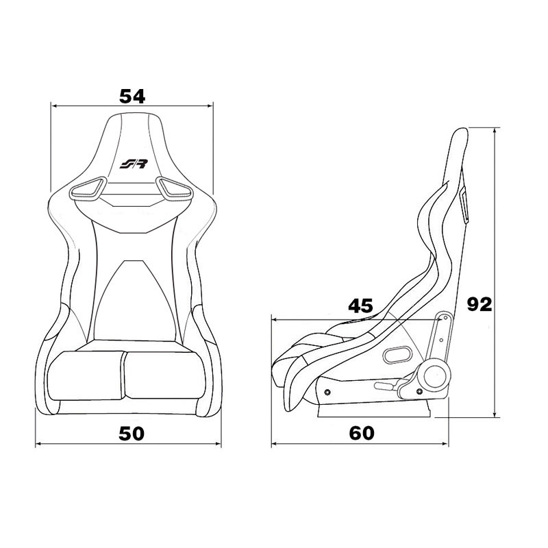 Simoni Racing Siège Baquet Emerson - Eco-Cuir Noir - Réglable du Côté Gauche - incl. Glissières