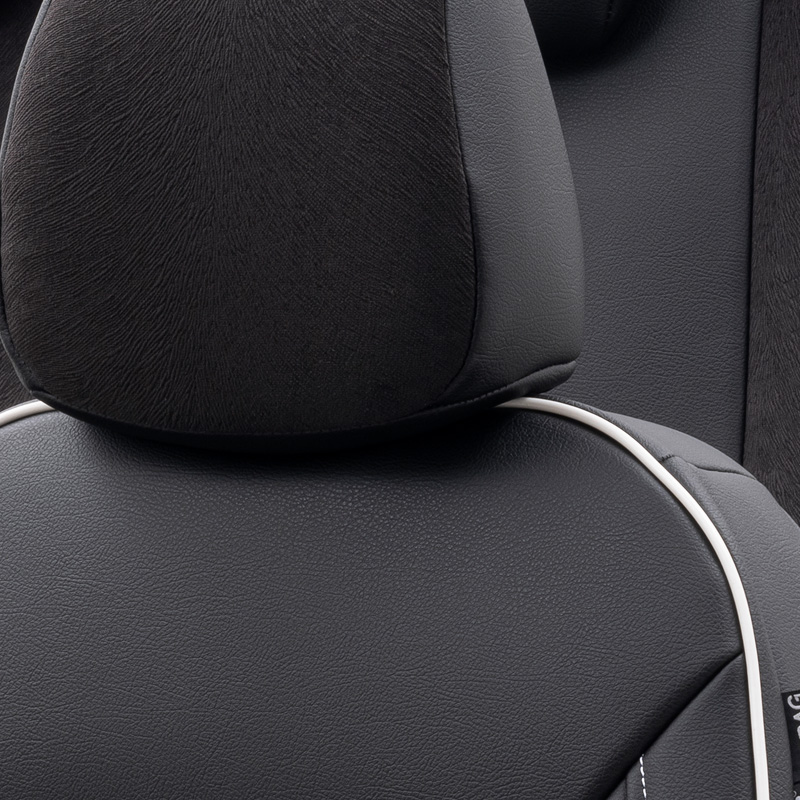 Housse de sièges universel en cuir/velours 'Premium' Noir + Lisière blanc - 11-pièces - adapté aux Side-Airbags