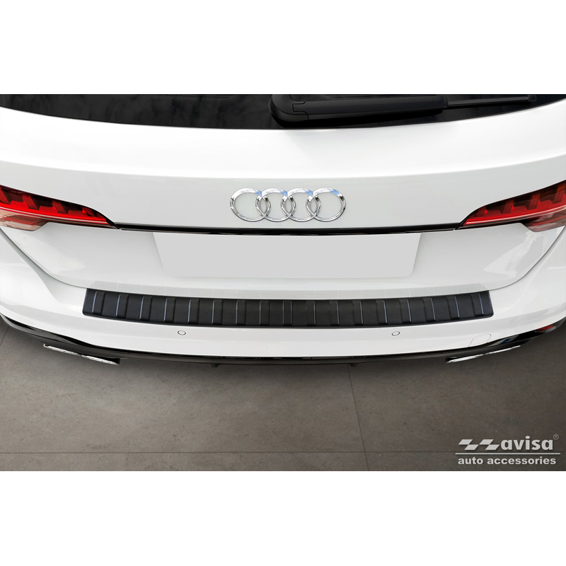 Protection de seuil arrière inox noir mat sur mesure pour Audi A4 Avant S-Line 2015-2019 & Facelift 2019- 'Ribs'