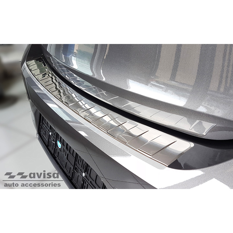 Protection de seuil arrière inox sur mesure pour Opel Corsa F Edition/Elegance HB 5-portes 2019- 'Ribs' (excl. Equipment Ultimate)
