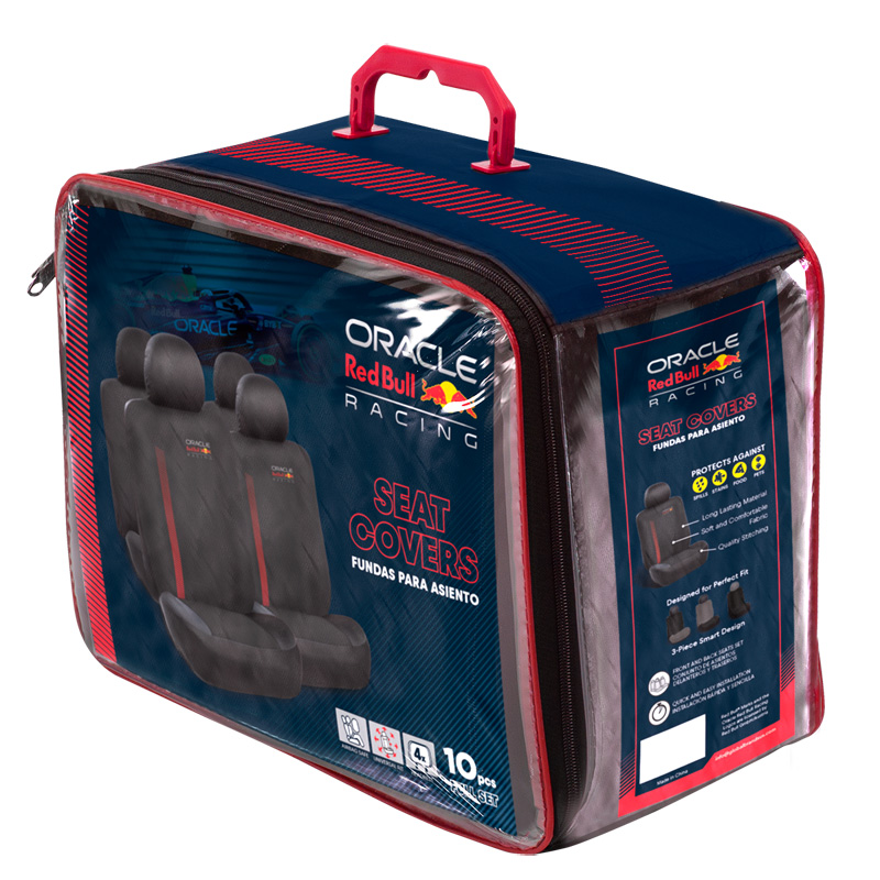 Red Bull Oracle Jeu de housses de siège universel MV1 - Set de 10 pièces - Noir/Rouge - adapté aux Side-Airbags