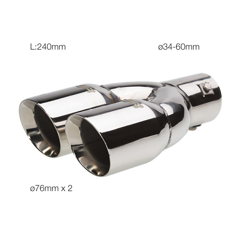 Simoni Racing Embout d'Échappement Rond Double/Oblique Inox - 2xØ76xL240mm - Montage 34-60mm