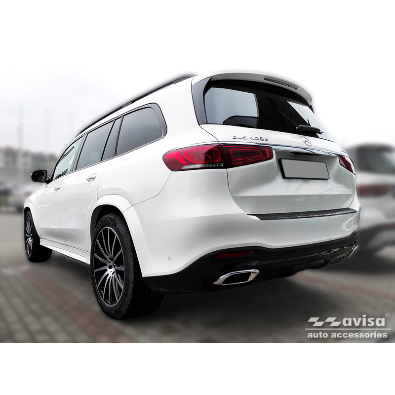 Protection de seuil arrière inox noir sur mesure pour Mercedes GLS (X167) 2019-2023 & FL 2023- 'Ribs'