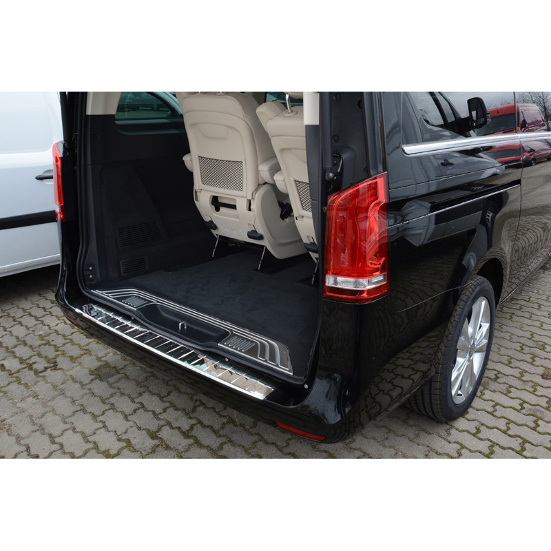 Protection de seuil arrière inox Chrome sur mesure pour Mercedes Vito / Classe-V 2014-2019 & Facelift 2019- 'Ribs'