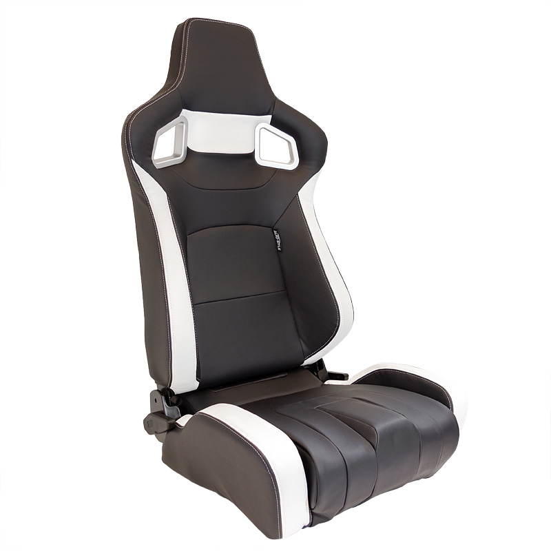 Siège baquet 'RS6-II' - Noir-Mattes/Simili Cuir Blanc - Dossier réglable - incl. glissières