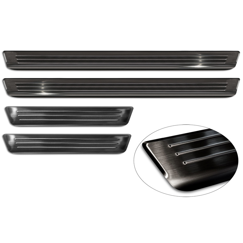 Seuils de portes inoxydable noir sur mesure pour Volkswagen Tiguan III (CT1) 2024- - 'Lines' - 4-pièces