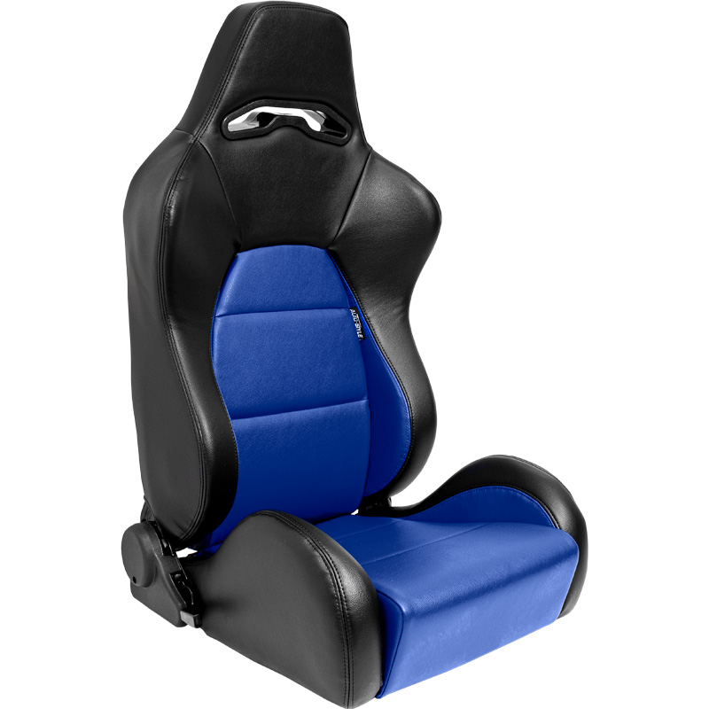 Siège baquet 'Eco' - Noir/Simili Cuir Bleu - Dossier réglable (à droite) - incl. glissières