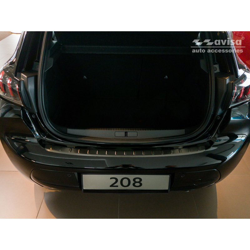 Protection de seuil arrière inox noir sur mesure pour Peugeot 208 II HB 5-portes 2019-2023 & FL 2023- 'Ribs'