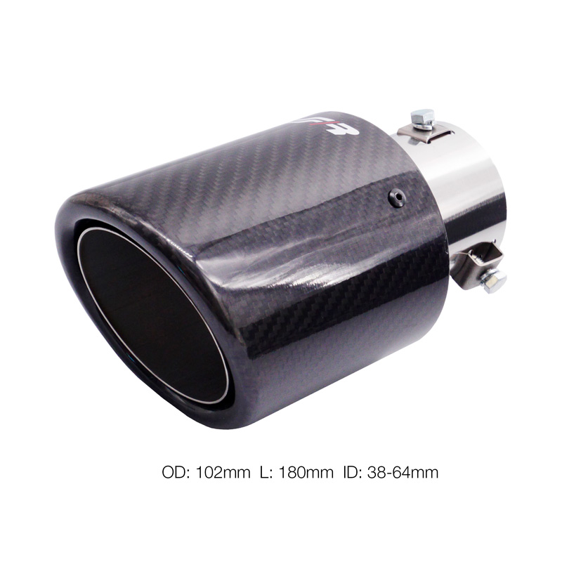 Simoni Racing Embout d'Échappement Rond/Oblique Carboné-Brilliant+Inox - Ø102xL180mm - Montage 38-63mm