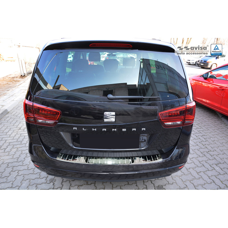 Protection de seuil arrière inox Chrome sur mesure pour Seat Alhambra & Volkswagen Sharan II 2010- 'Ribs'
