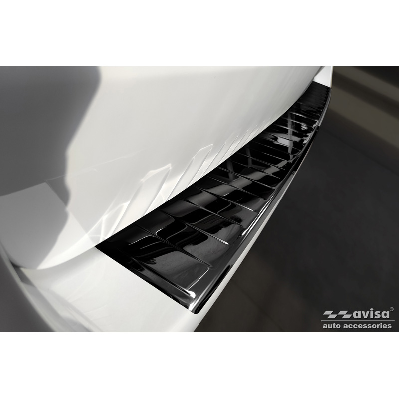 Protection de seuil arrière inox Noir-Chromé sur mesure pour Mercedes Vito / Classe-V 2014-2019 & Facelift 2019- 'Ribs' 'XL'