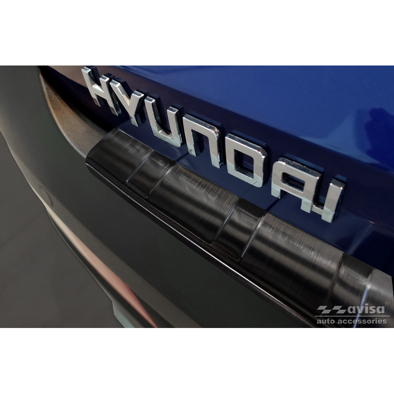 Protection de seuil arrière inox Noir sur mesure pour Hyundai Bayon 2021- 'Ribs'