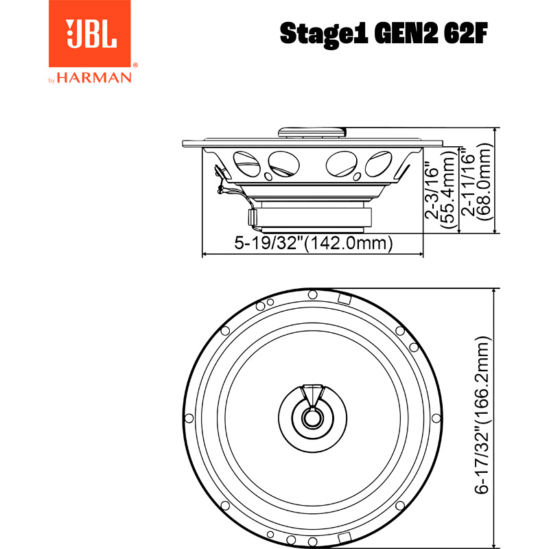 JBL Stage 1 Gen2 62F 6.5'' (16,5cm) 2-Voies Set de haut-parleur 400W/50W RMS (sans grille)