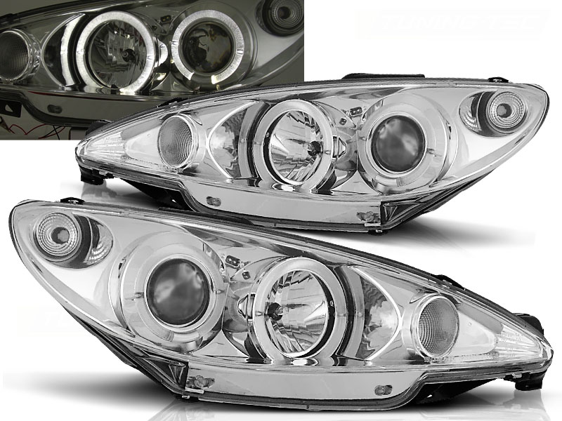 Phares Peugeot 206 98-02 Angel Eyes chrome