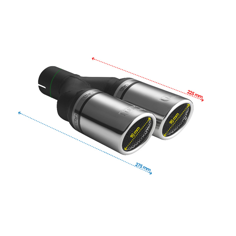 Ulter Sport Embout d'échappement - Ronde Double Ø90mm RS - Longueur 225mm - Montage ->50mm - Inoxydable