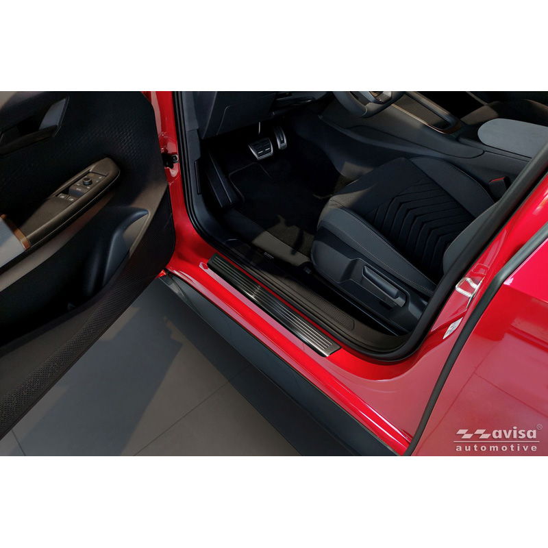 Avisa Seuils de portes inoxydable noir sur mesure pour Volkswagen ID.3 2020-2023 & FL 2023- / Cupra Born 2021- / MG 4 2022- / MG HS II 2024- 'Lines' - 4-pièces