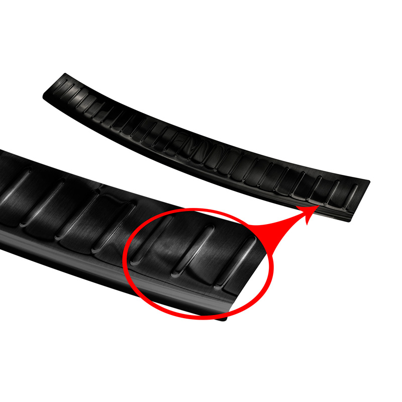 Protection de seuil arrière inox noir sur mesure pour Volkswagen T-Cross 2019-2024 & FL 2024- 'Ribs'