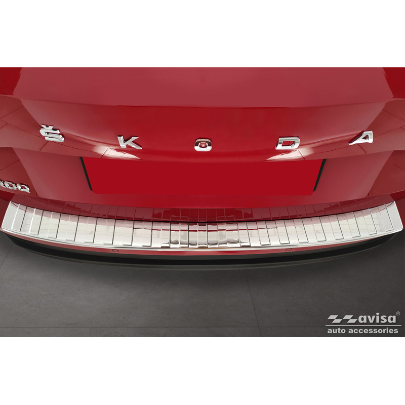 Protection de seuil arrière inox Chrome sur mesure pour Skoda Karoq Facelift incl. Sportline 2022- 'Ribs'