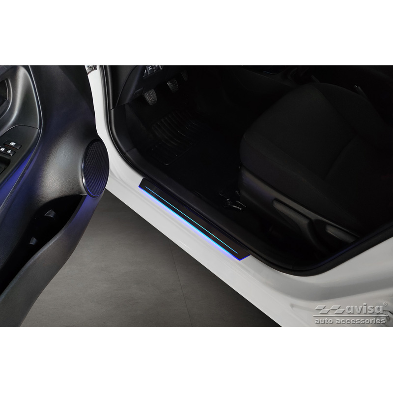 Seuils de porte universels - Acier inoxydable noir avec éclairage LED bleu - 2-pièces - 44,8 x 4 cm