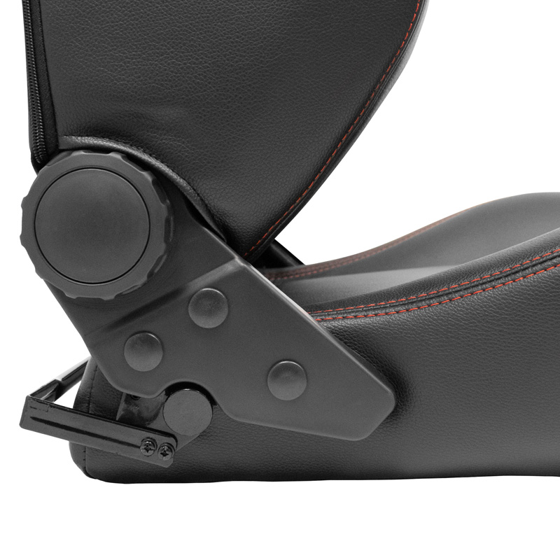 Siège baquet 'VGR' - Simili Cuir Noir + Surpiqûres rouge - Dossier réglable - incl. glissières