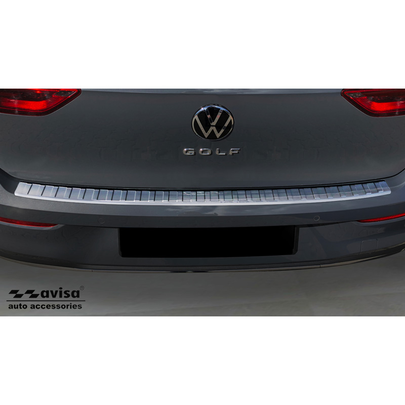 Protection de seuil arrière inox sur mesure pour Volkswagen Golf VIII HB 5-portes 2020-2024 & FL 2024- 'Ribs'