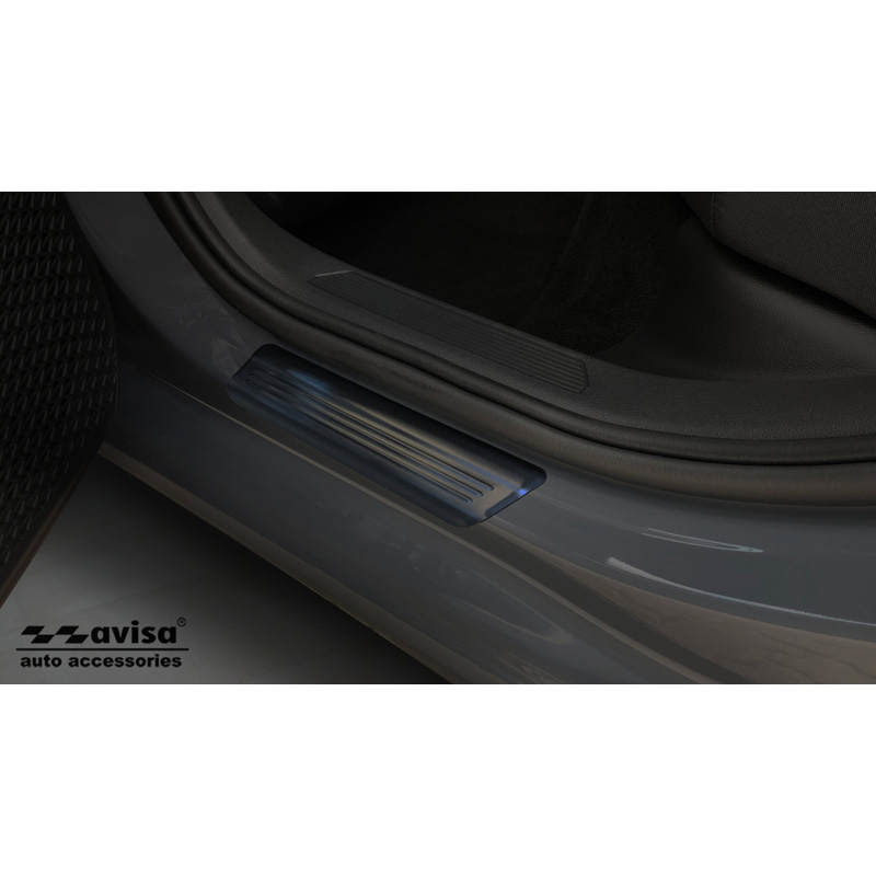 Seuils de portes inoxydable noir sur mesure pour Volkswagen Golf VIII HB/Variant 2020-2024 & FL 2024- Acier Brossé 'Lines' - 4-pièces