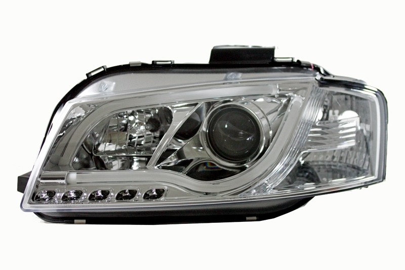 Headlights fits Audi A3 8P 03-08 Tube Light LED chome