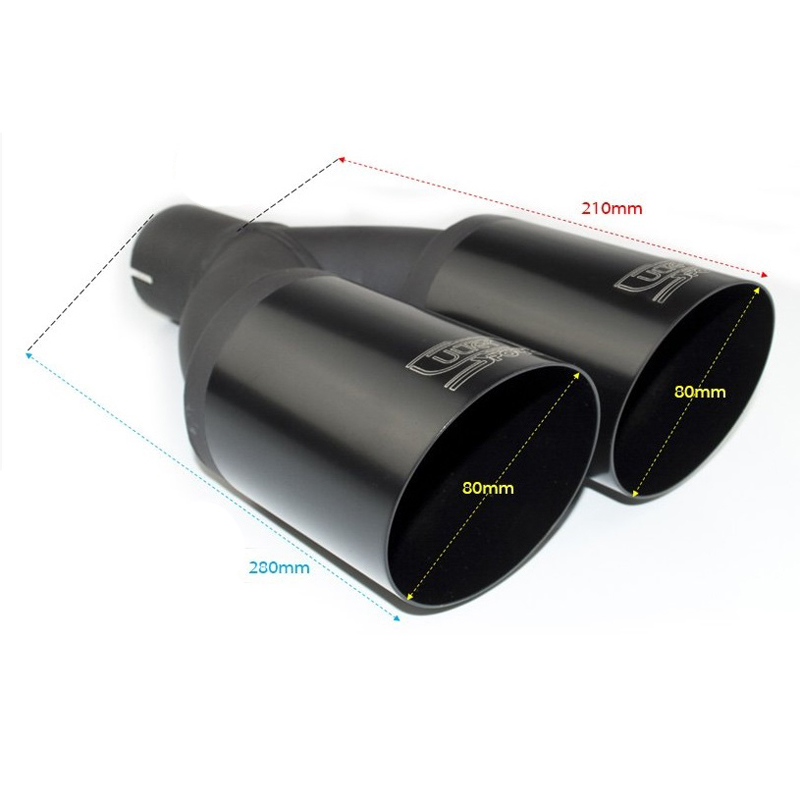 Ulter Sport Embout d'échappement - Ronde Double Ø80mm Incliné - Longueur 280mm - Montage ->55mm - Inoxydable Noir