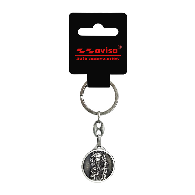 Porte-clés en acier inoxydable - 'St.Christopher' & 'Madonna of Czestochowa' (Argent)