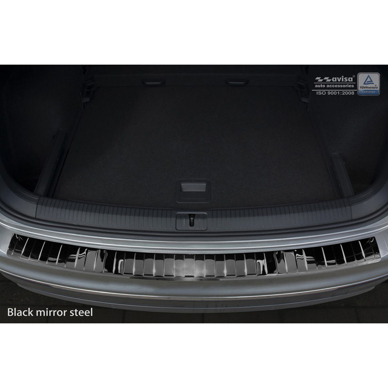 Protection de seuil arrière inox Noir-Chromé sur mesure pour Volkswagen Tiguan II incl. Allspace & R-Line 2016-2020 & FL 2020-2024 'Ribs'