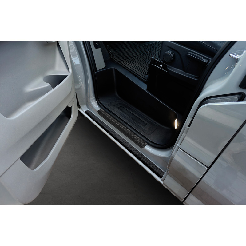 Seuils de portes aluminium supérieures 'Riffled Plate' sur mesure pour Ford Transit Custom (V710) & Tourneo Custom (V710) 2023- - 2-pièces - Noir