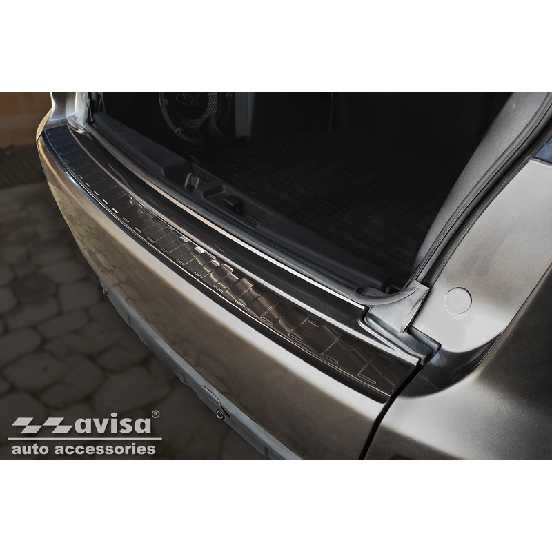 Protection de seuil arrière inox noir sur mesure pour Mitsubishi Outlander II / Citroën C-Crosser / Peugeot 4007 2006-2012 'Ribs'