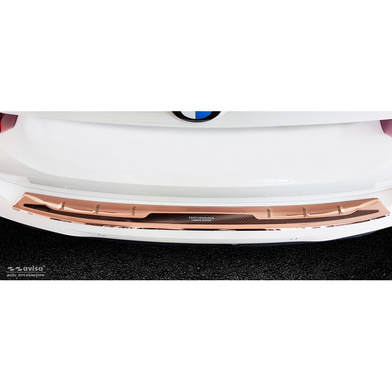 Protection de seuil arrière inox 'Deluxe' sur mesure pour BMW X3 G01 Paquet M 2017-2021 & FL 2021- 'Performance' Cuivre/Carbone Cuivre