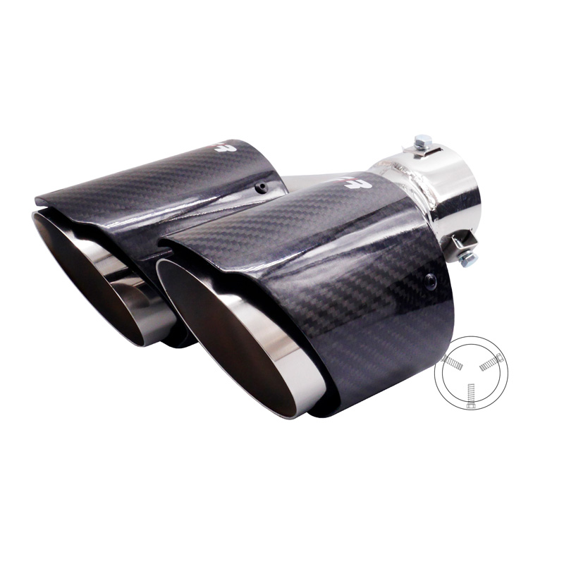 Simoni Racing Embout d'Échappement à droite Rond Double/Oblique Inox & Carbon - Ø102xL215-230mm - Montage ->40-63mm