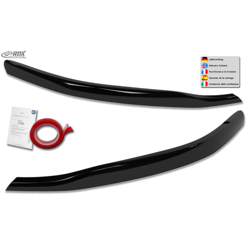 RDX Spoilers de phares sur mesure pour Ford Transit Custom & Tourneo Custom (V710) 2023- (avec phares halogènes) (ABS Noir Brillant)