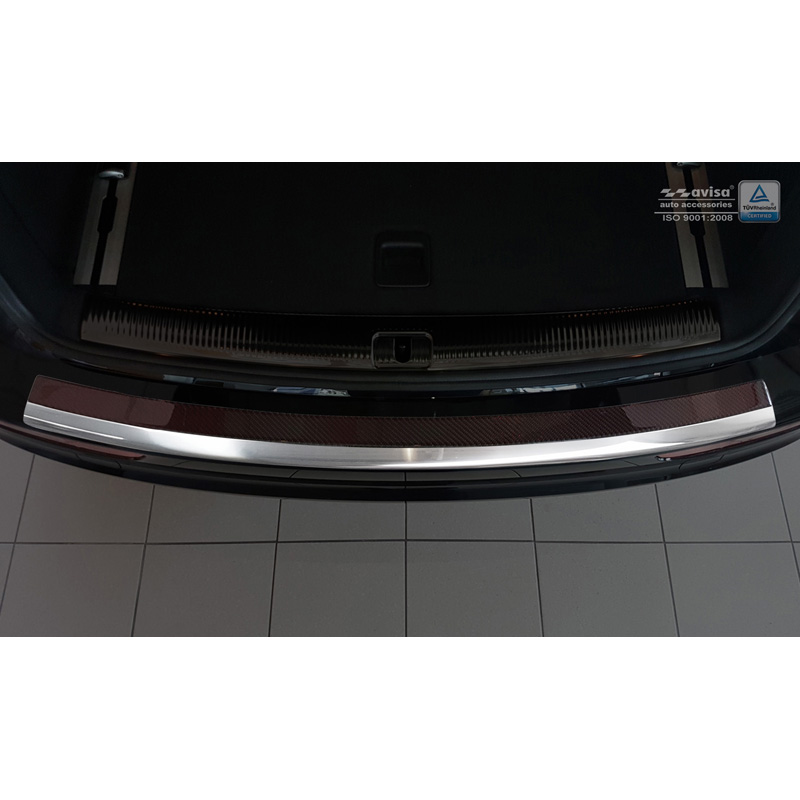 Protection de seuil arrière inox 'Deluxe' sur mesure pour Audi Q5 2008-2016 Chromé/Carboné noir-rouge