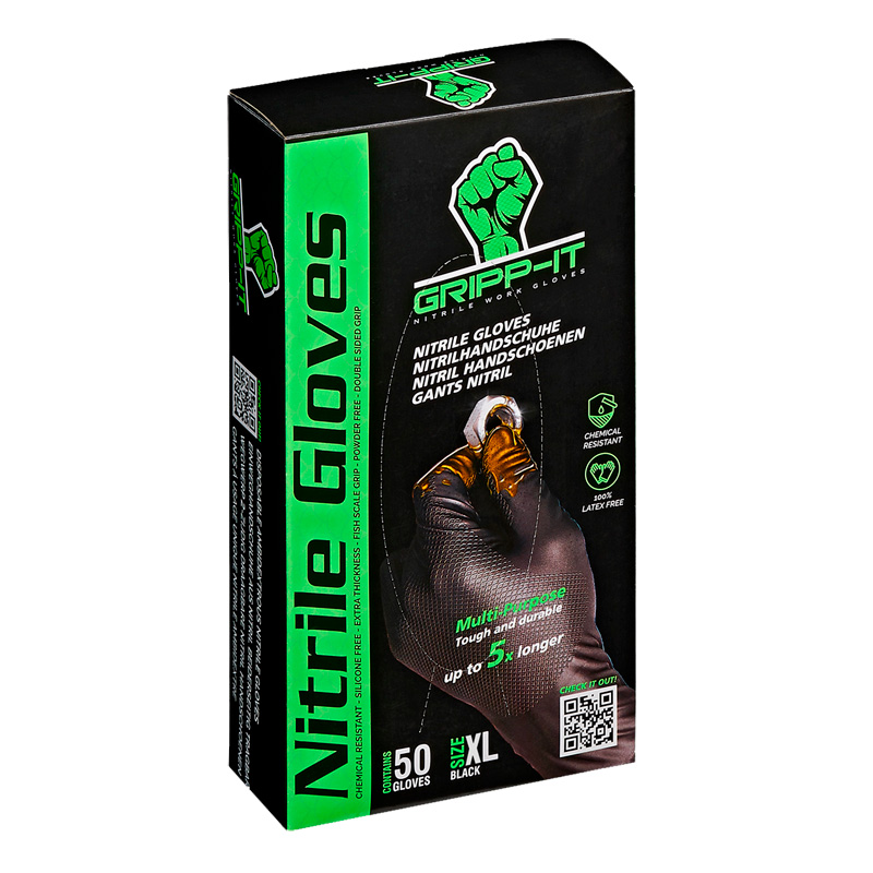 Gripp-It Gants Nitrile - taille XL - Noir - Boîte distributrice de 50 pcs