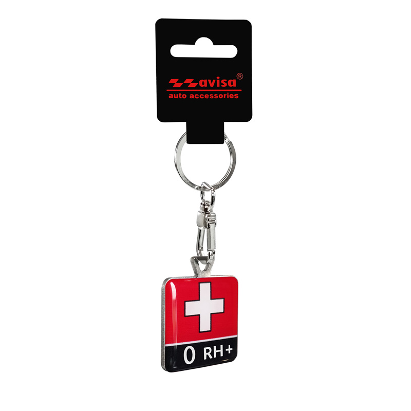 Porte-clés en acier inoxydable - 'Blood Type' 0 RH+