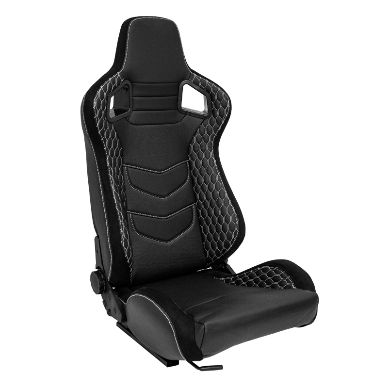 Siège baquet 'JW' - Simili Cuir Noir + Surpiqûres argent - Dossier réglable - incl. glissières
