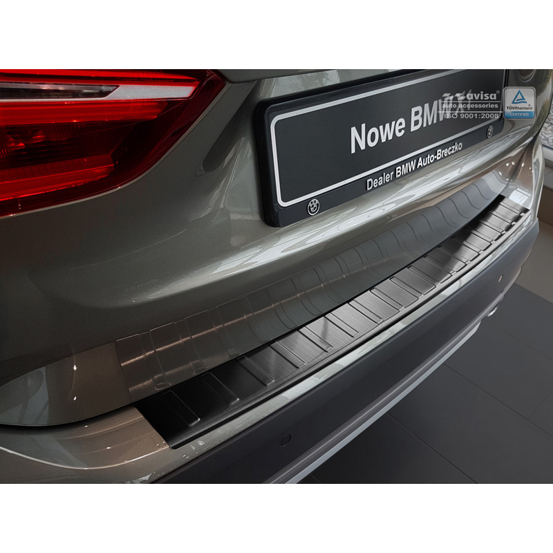 Protection de seuil arrière inox noir sur mesure pour BMW X1 E84 2012-2015 'Ribs' excl. M-paquet