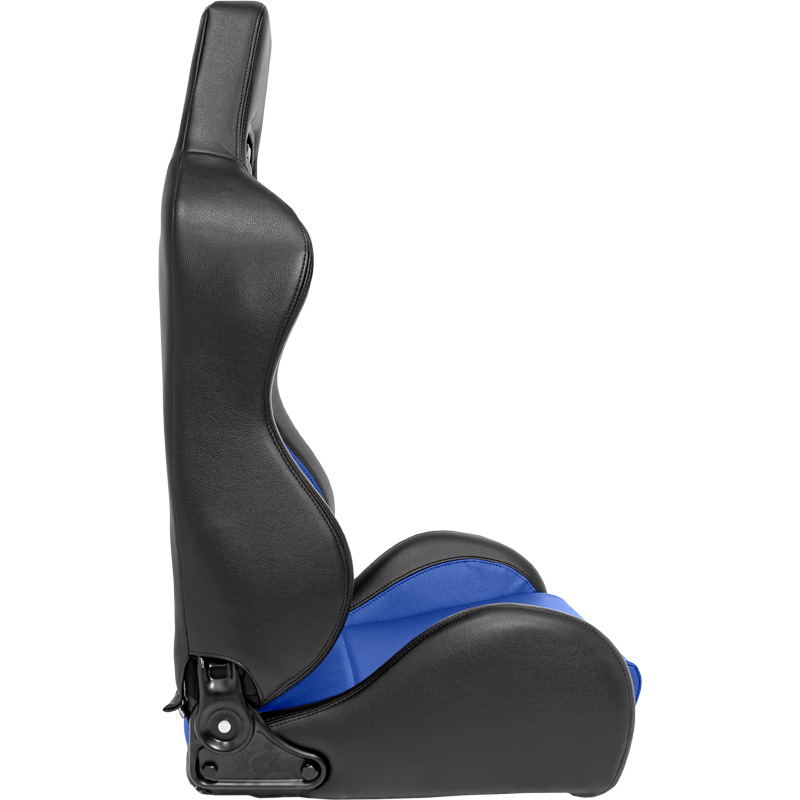 Siège baquet 'Eco' - Noir/Simili Cuir Bleu - Dossier réglable (à gauche) - incl. glissières