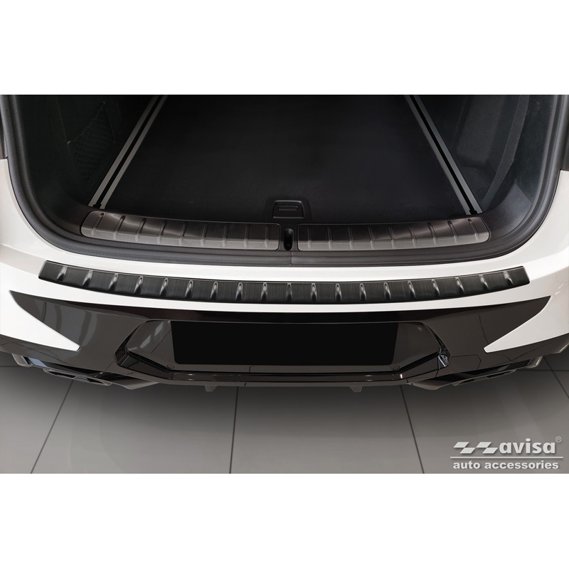 Protection de seuil arrière inox Noir sur mesure pour BMW X4 G02 FL 2021- avec Pacquet-M 'Ribs'