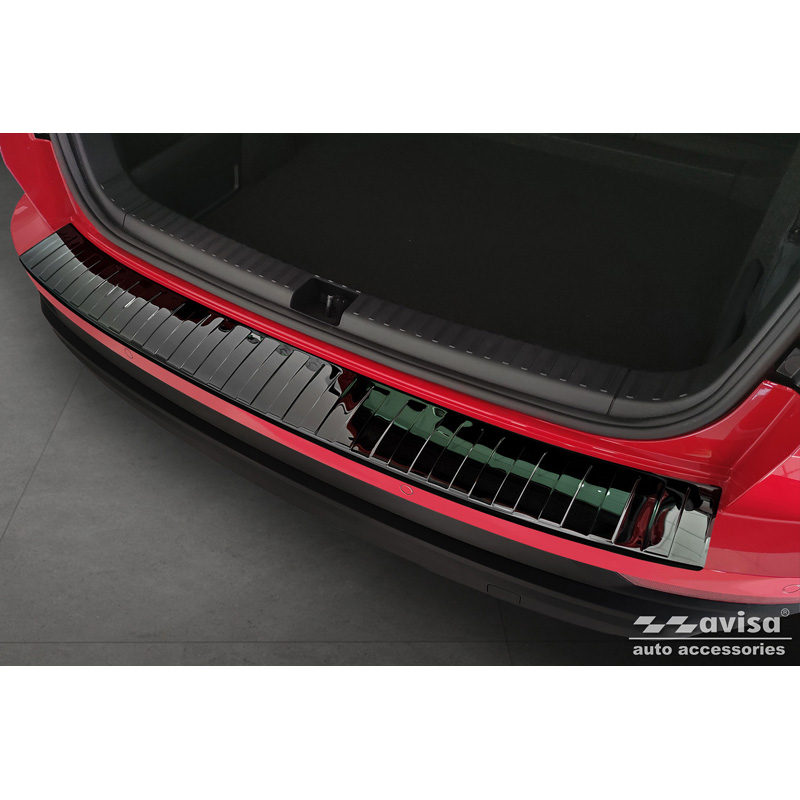 Protection de seuil arrière inox Noir-Chromé sur mesure pour Skoda Karoq Facelift incl. Sportline 2022- 'Ribs'