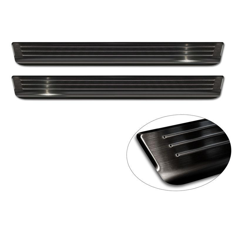 Seuils de portes inoxydable noir sur mesure pour Volkswagen Caddy V 2020- 'Lines' - 2-pièces