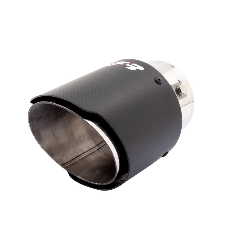 Simoni Racing Embout d'Échappement Rond/Oblique Carboné-Mattes+Inox - Ø102xL155mm - Montage 50-76mm