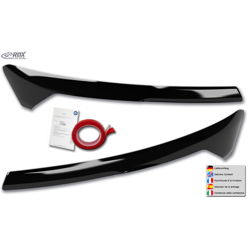 RDX Spoilers de phares sur mesure pour Ford Transit Courier & Tourneo Courier 2023- (sans clignotants LED ni feux diurnes) (ABS Noir Brillant)