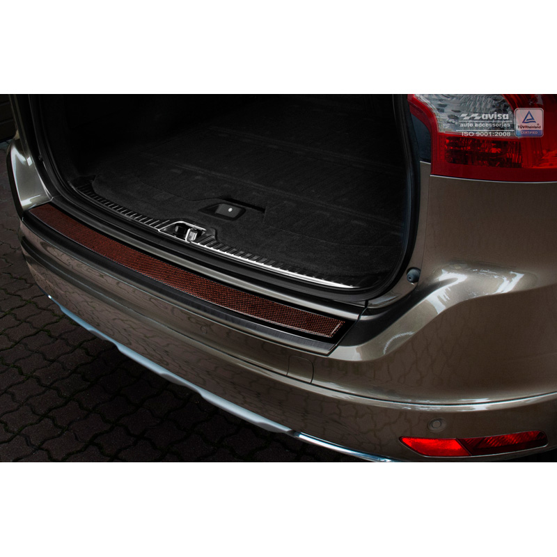 Protection de seuil arrière inox 'Deluxe' sur mesure pour Volvo XC60 2013-2016 Noir/Carboné noir-rouge