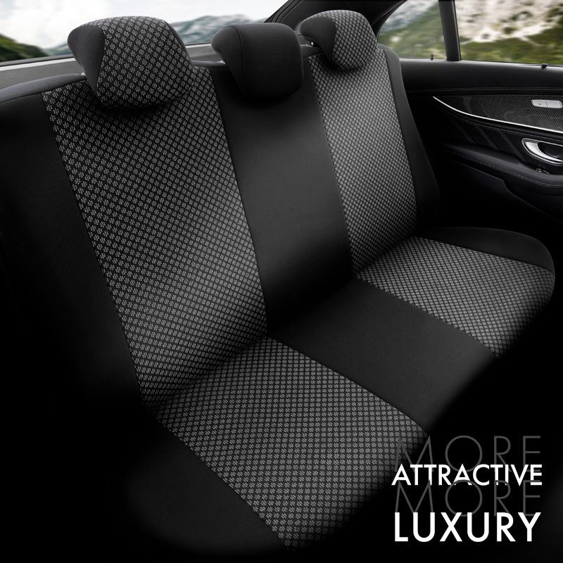 Housse de sièges universel en textile 'Attraction' Noir/Gris - 11-pièces - adapté aux Side-Airbags